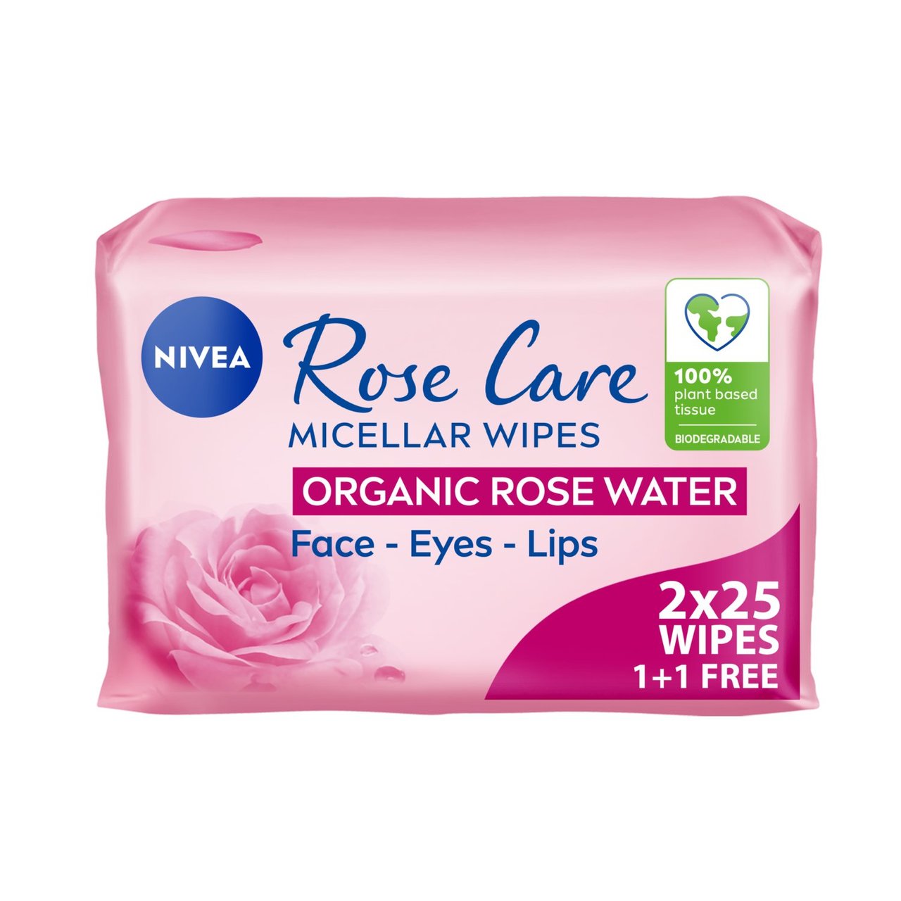 NIVEA Rose Care Biodegradable Micellar Face Wipes with Organic Rose Water