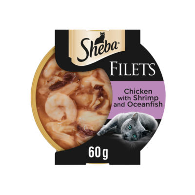 Sheba Fillets Adult Cat Food Tray with Chicken and Fish in Gravy 60g