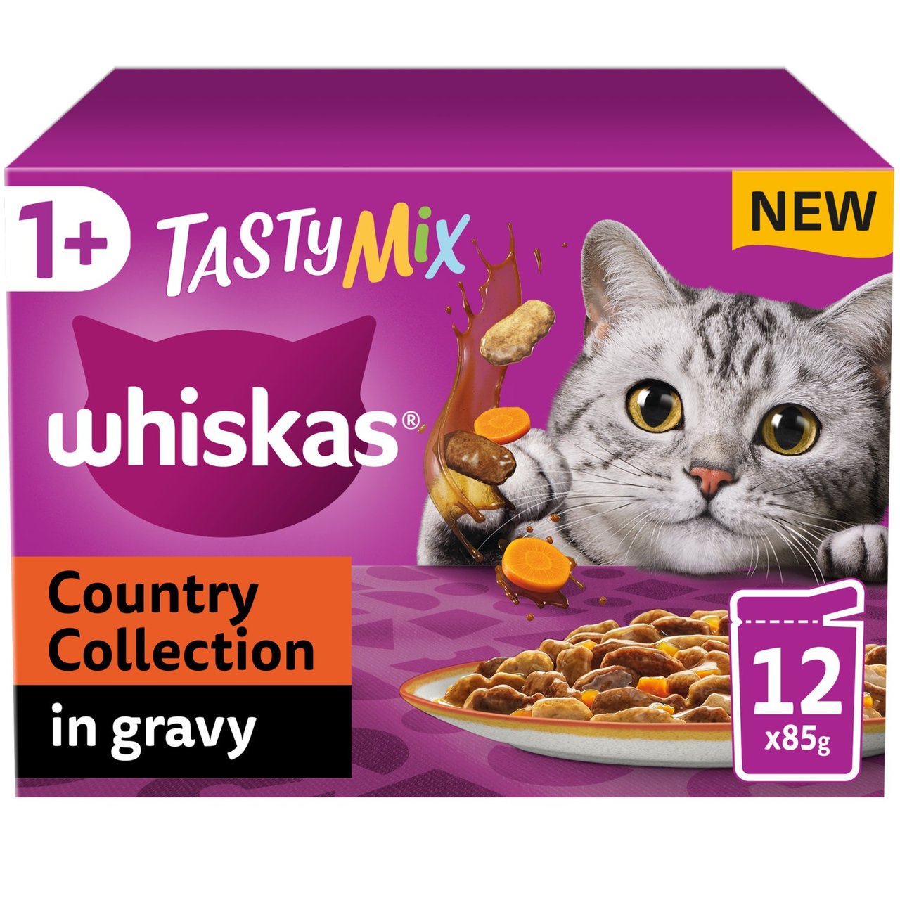 Whiskas 1+ Country Collection Mix Adult Wet Cat Food Pouch in Gravy 12 x 85g