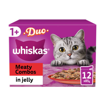 Whiskas 1+ Duo Meaty Combos Adult Wet Cat Food Pouches in Jelly 12 x 85g