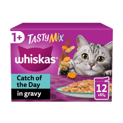 Whiskas 1+ Catch of the Day Mix Adult Wet Cat Food Pouches in Gravy  12 x 85g