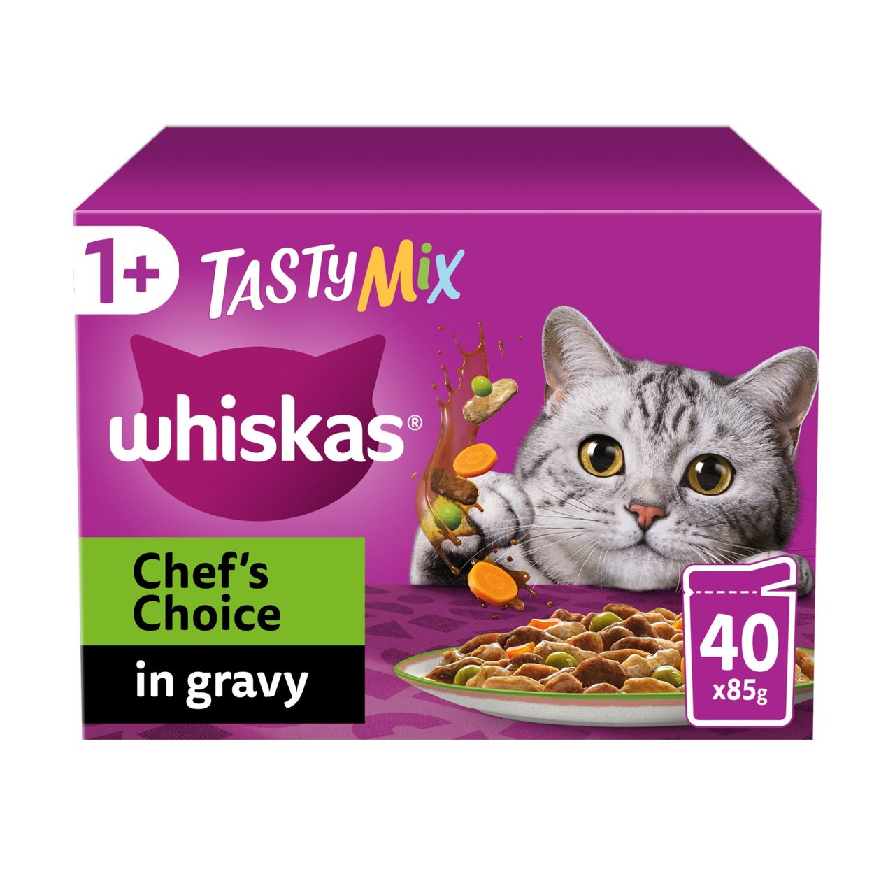 Whiskas 1+ Cat Pouches Tasty Chef mix with Veg in Gravy 