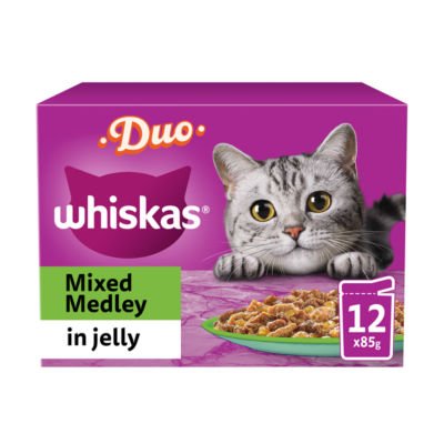 Whiskas 1+ Duo Mixed Medley Adult Wet Cat Food Pouches In Jelly 12x85g