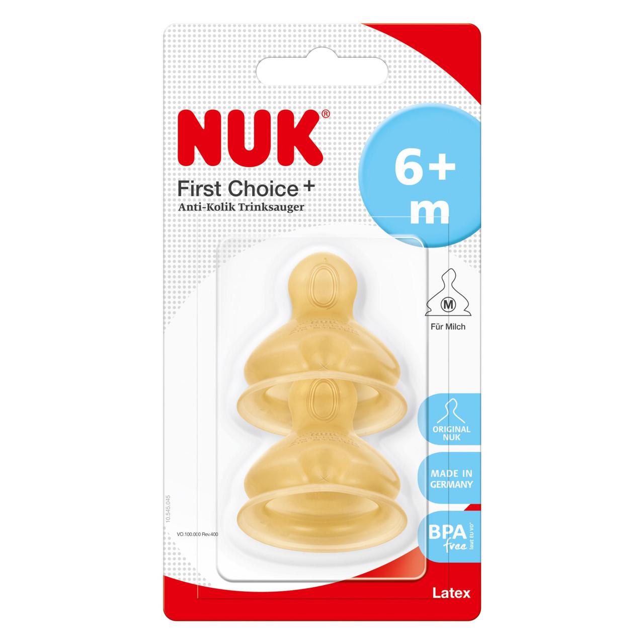 NUK First Choice+ Bottle Teat, 6-18 Months, Latex with Medium Feed Hole 2