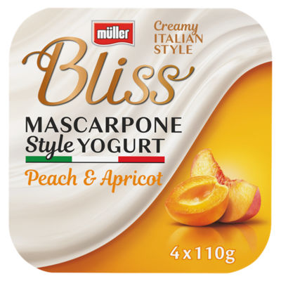 Muller Bliss Creamy Mascarpone, Peach & Apricot Yogurt 4 x 110g