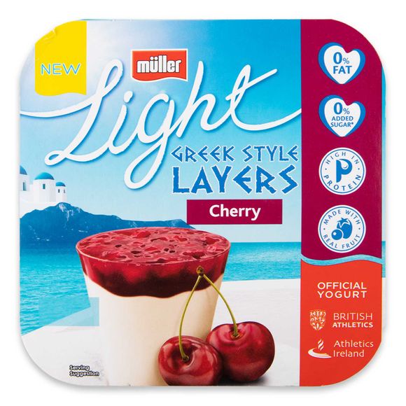 Muller Light Greek Style Layers Cherry Yogurt 4 X 120g