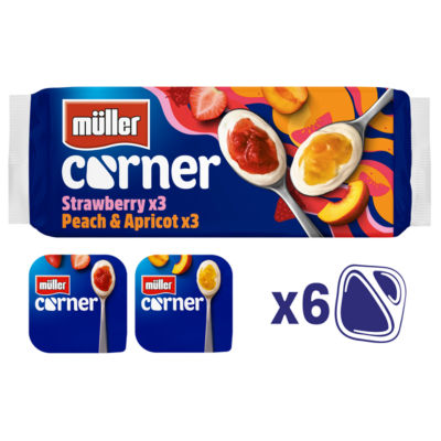 Muller Corner Strawberry and Peach And Apricot Yogurts 6 x 136g