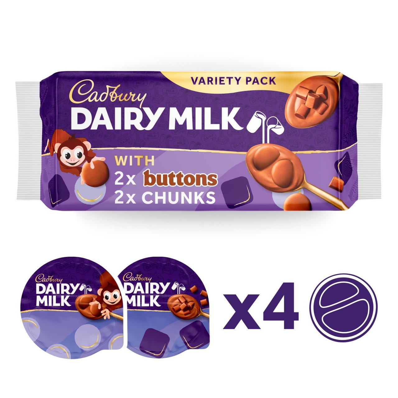 Cadbury Dairy Milk Buttons & Chunks Chocolate Desserts 4x75g