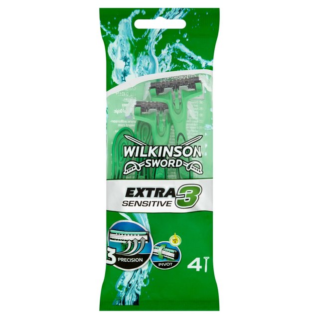 Wilkinson Sword Extra 3 Sensitive Men's Disposable Razors 4 per pack