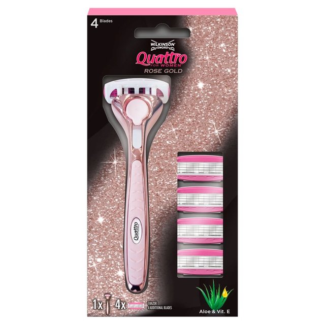 Wilkinson Sword Quattro For Women Rose Gold 1 Razor + 4 Blades 