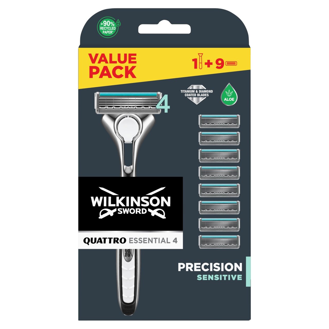 Wilkinson Sword Quattro Titanium Men's Razor Pack with 9 Blades 