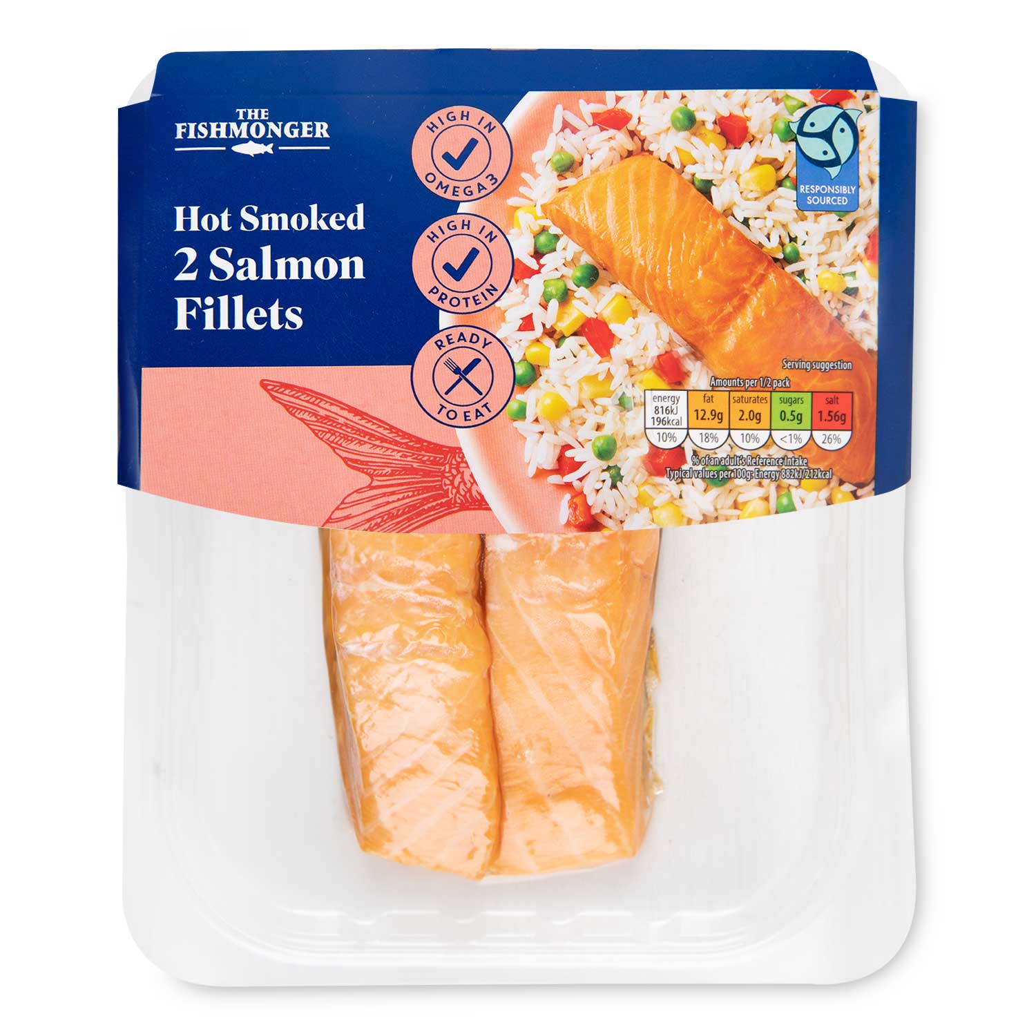 The Fishmonger Ready To Eat Hot Smoked Salmon Fillets 185g