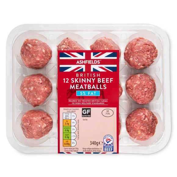 Ashfields British Skinny Beef Meatballs 5% Fat 340g/12 Pack