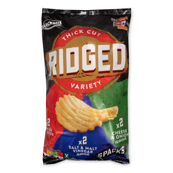 Snackrite Thick Cut Ridge Variety Crisps 6x25g