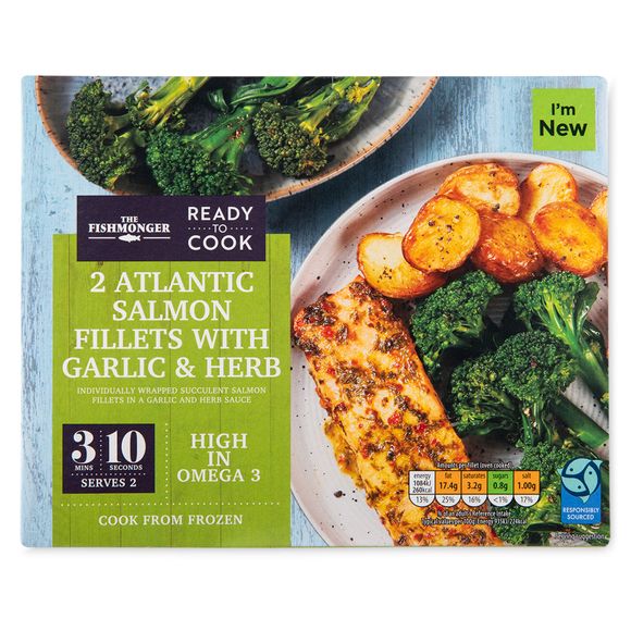 The Fishmonger Ready To Cook Atlantic Salmon Fillets With Garlic & Herb Marinade 250g/2 Pack