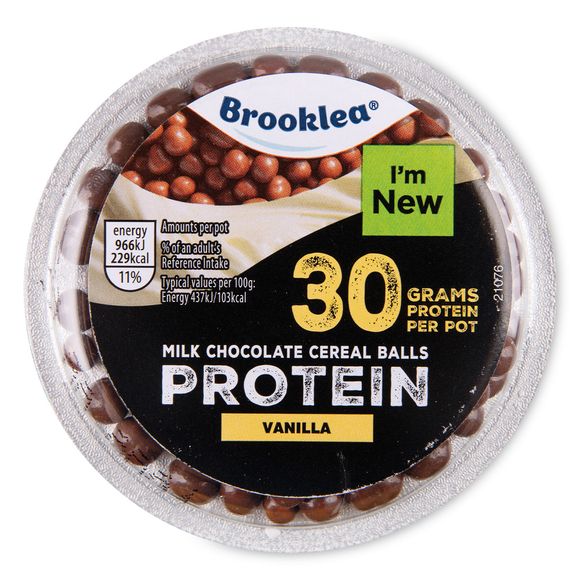 Brooklea Milk Chocolate Cereal Balls Vanilla Protein Pot 221g