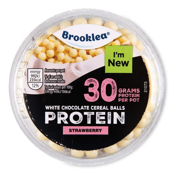 Brooklea White Chocolate Cereal Balls Strawberry Protein Pot 221g