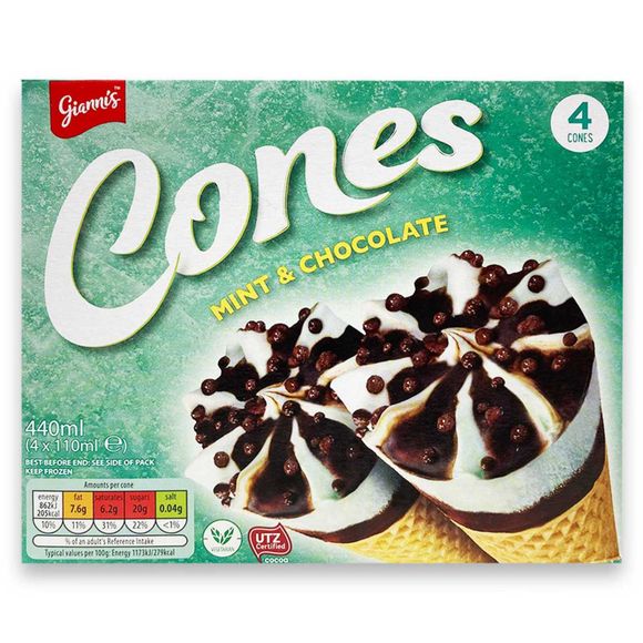 Gianni's Mint & Chocolate Cones 4x74g/4x110ml