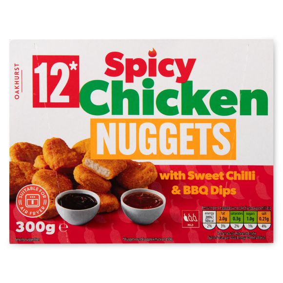 Oakhurst Spicy Chicken Nuggets With Sweet Chilli & BBQ Dips 300g/12 Pack