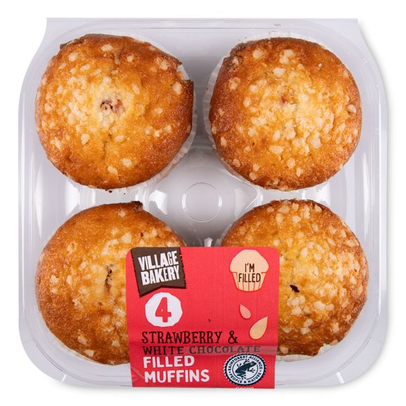 Village Bakery Strawberry & White Chocolate Filled Muffins 276g/4 Pack