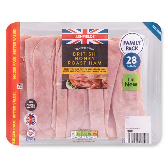 Ashfields British Wafer Thin Honey Roast Ham 375g/28 Pack