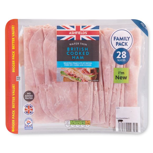 Ashfields British Wafer Thin Cooked Ham 375g/28 Pack