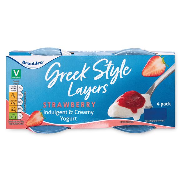 Brooklea Strawberry Greek Style Layers Yogurt 4x125g