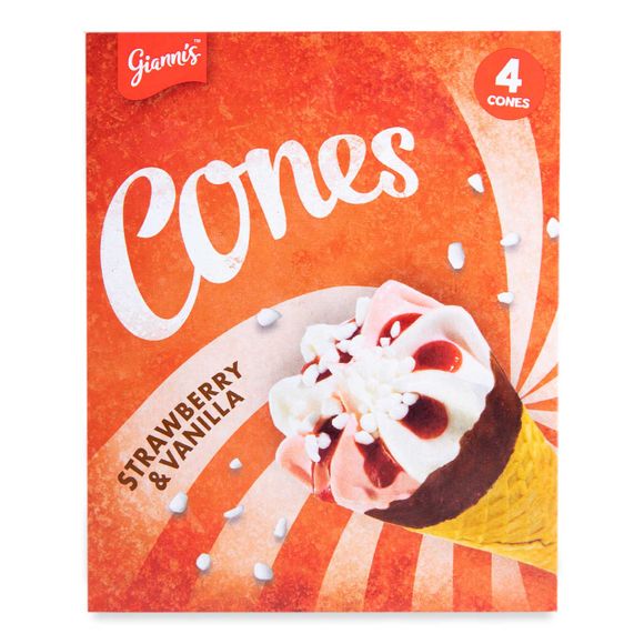 Gianni's Strawberry & Vanilla Ice Cream Cones 4x69g/4x110ml