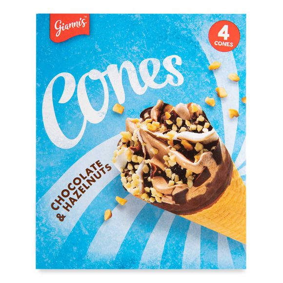 Gianni's Chocolate & Hazelnut Ice Cream Cones 4x72g/4x110ml