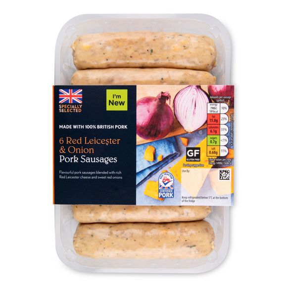 Specially Selected Red Leicester & Onion Pork Sausages 400g/6 Pack