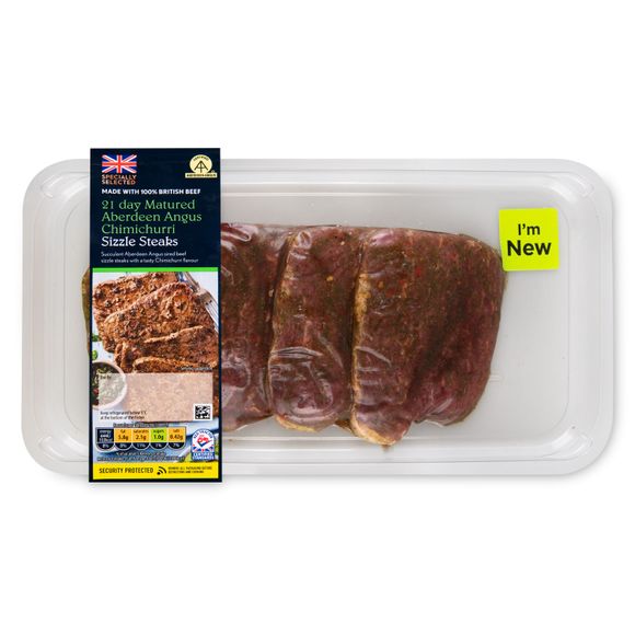 Specially Selected 21 Day Matured Aberdeen Angus Chimichurri Sizzle Steaks 500g
