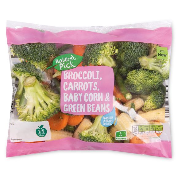 Nature's Pick Broccoli, Carrots, Baby Corn & Green Beans 350g