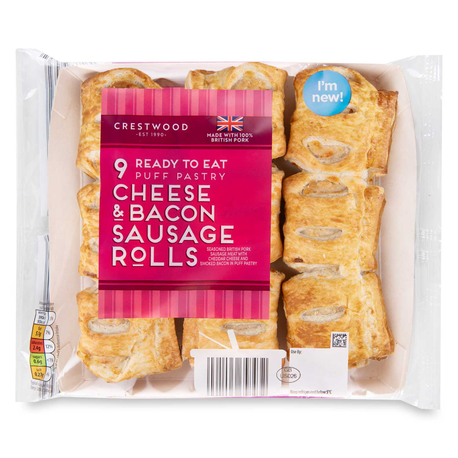 Crestwood Ready To Eat Puff Pastry Cheese & Bacon Sausage Rolls 270g/9 Pack