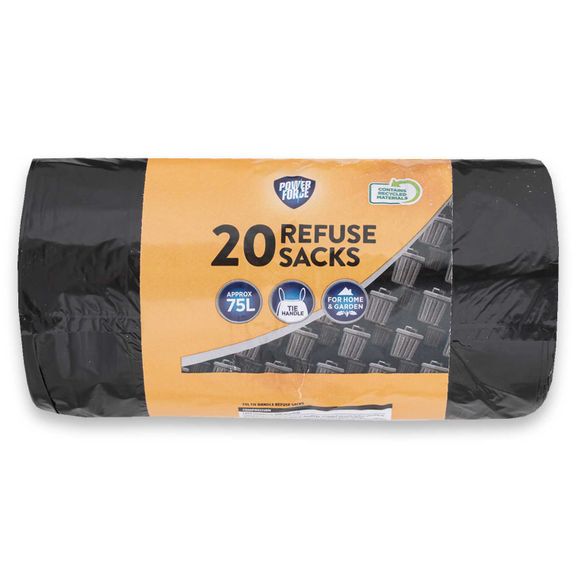 Powerforce Tie Handle Refuse Sacks 20 Pack/75l