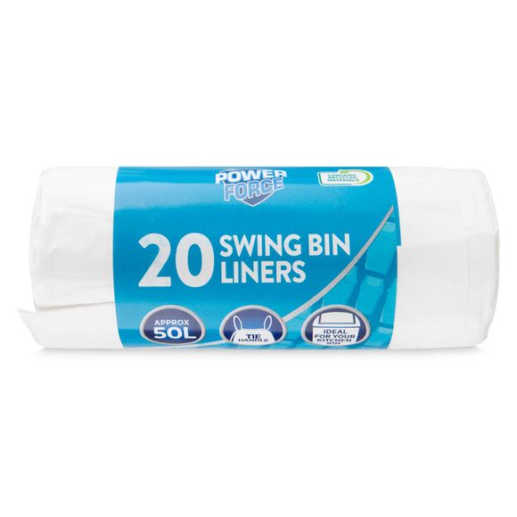 Powerforce Swing Bin Liners With Tie Handle 20 Pack/50l