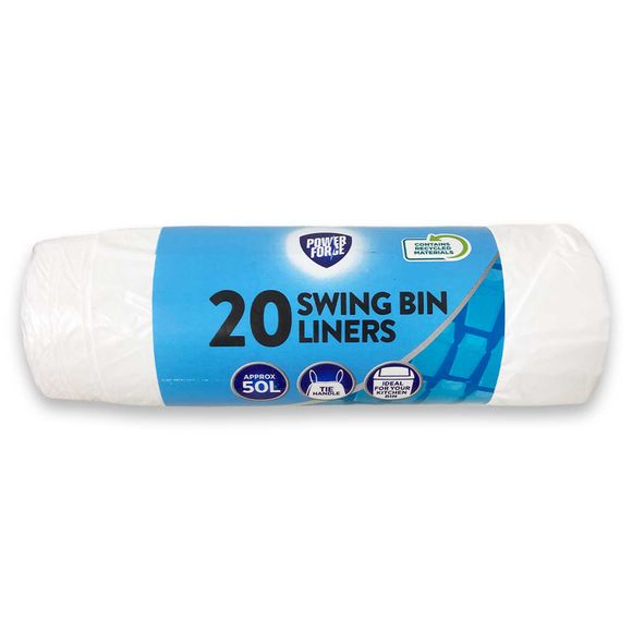 Powerforce Swing Bin Liners With Tie Handle 20 Pack/50l