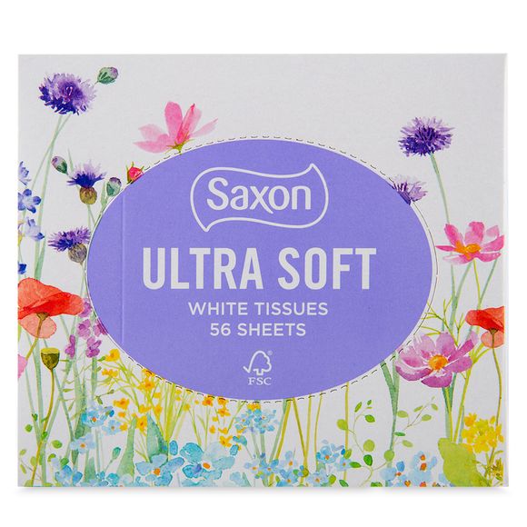 Saxon Ultra Soft White Tissue Floral Cube 129g/56 Sheets