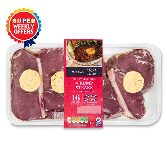 Ashfields Beef Rump Steaks With Chili Butters 900g/4 Pack