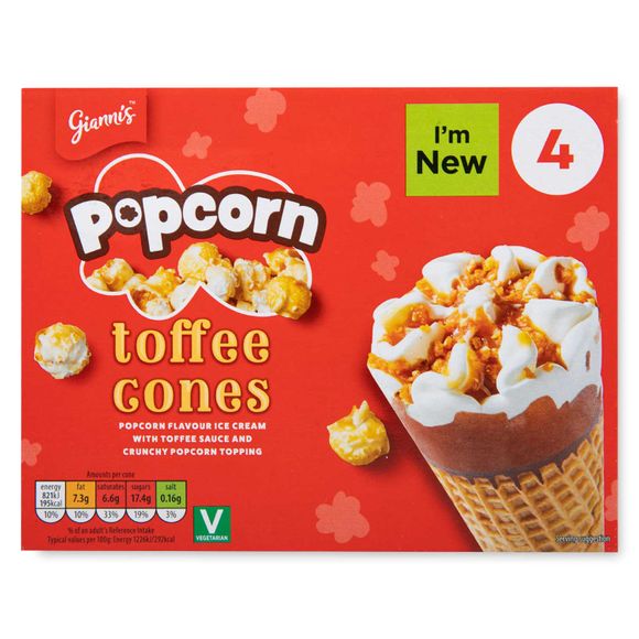 Gianni's Toffee Popcorn Icecream Cones 4x67g