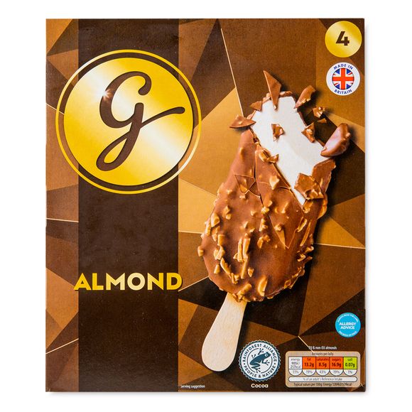 Gianni's Vanilla Flavoured Ice Cream Covered With Milk Chocolate And Chopped Almonds 4x100ml