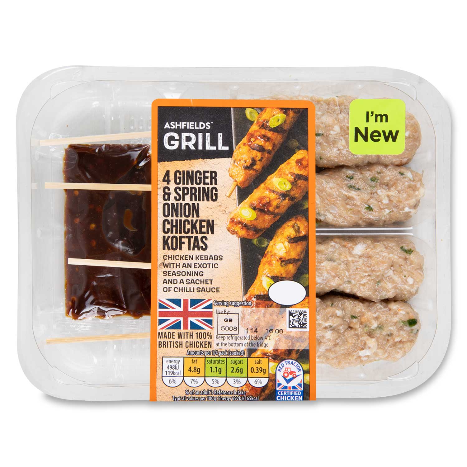 Ashfields Grill Ginger & Spring Onion Chicken Koftas 360g/4 Pack