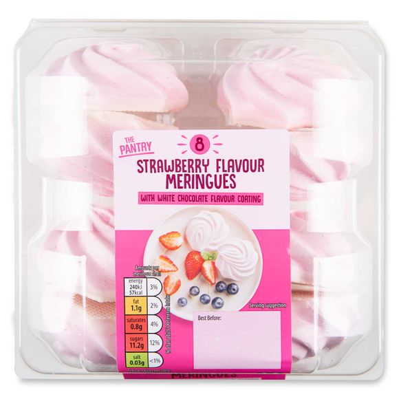 The Pantry Strawberry Flavour Meringue Shells With White Chocolate Flavour Coating 100g/8 Pack