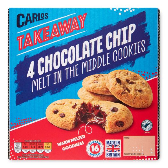 Carlos Takeaway Chocolate Chip Melt In The Middle Cookies 4x37g