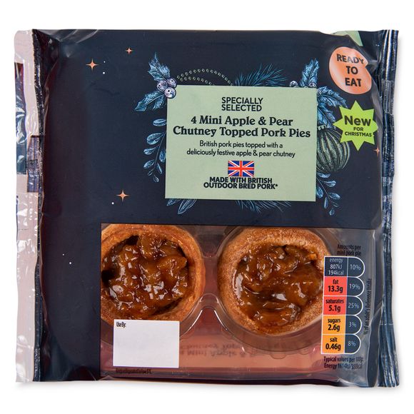 Specially Selected Mini Apple & Pear Chutney Topped Pork Pies 200g/4 Pack