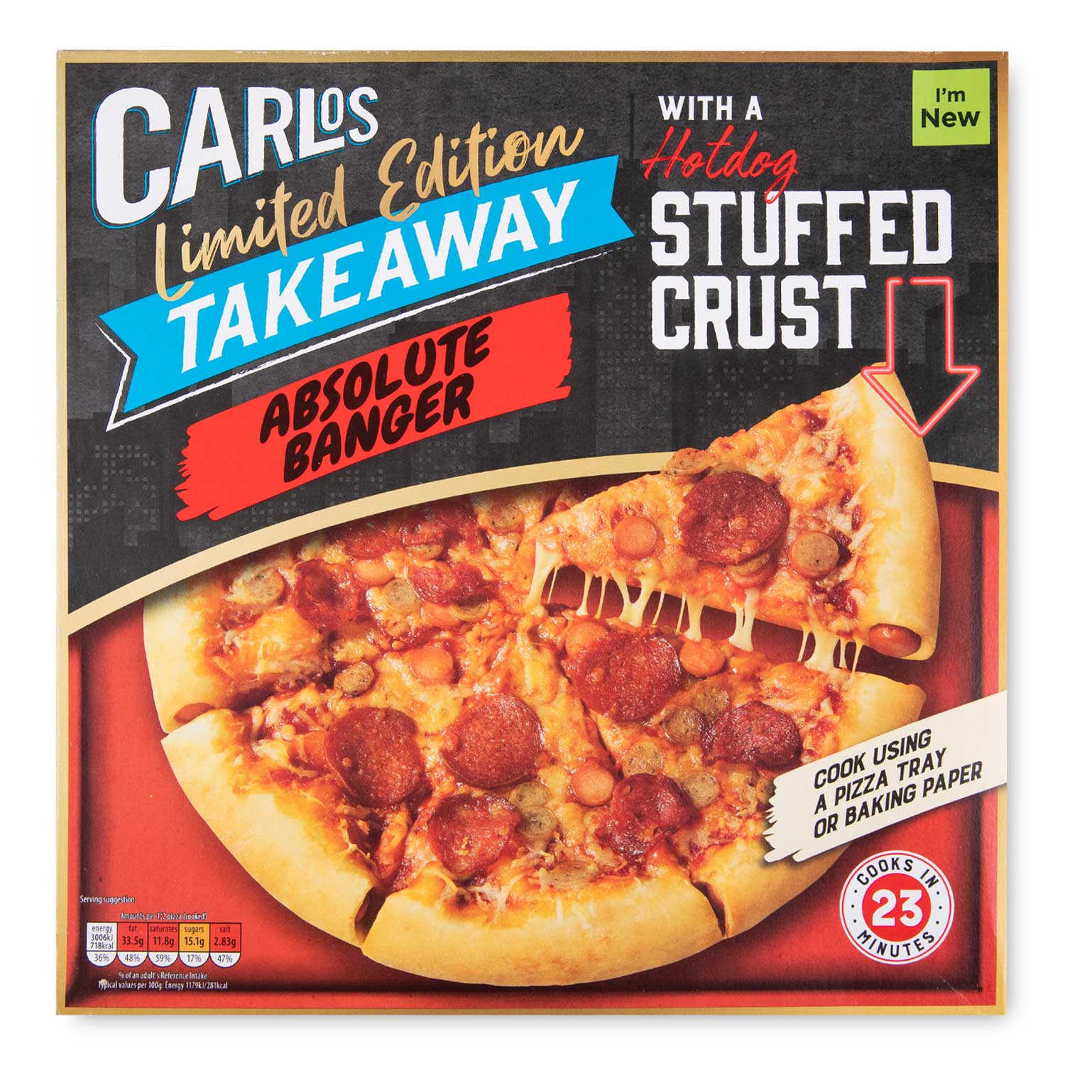 Carlos Takeaway Absolute Banger Pizza With A Hotdog Stuffed Crust 535g