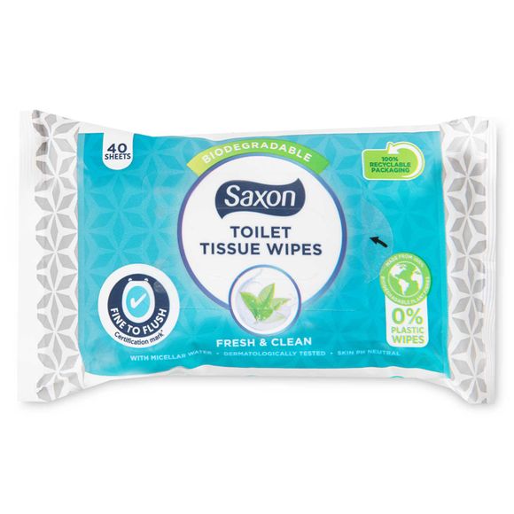 Saxon Biodegradable Fresh & Clean Toilet Tissue Wipes 40 Pack