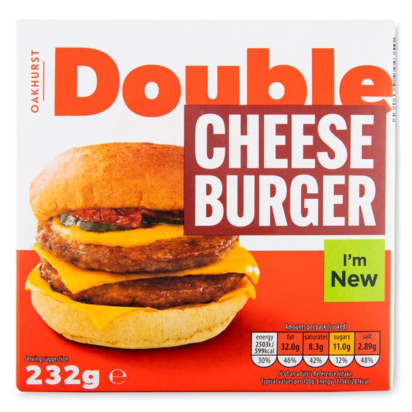 Oakhurst Double Cheese Beef Burger 232g/2 Pack