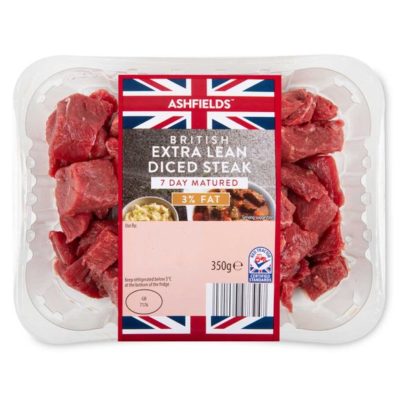 Ashfields British Extra Lean 7 Day Matured Diced Steak 350g