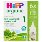 HiPP Organic 1 First Infant Baby Milk Ready to Feed Liquid Formula Starter Pack Bottles From Birth  6x 90ml