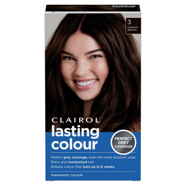 Clairol Lasting Colour Permanent Hair Dye 3 Darkest Brown 